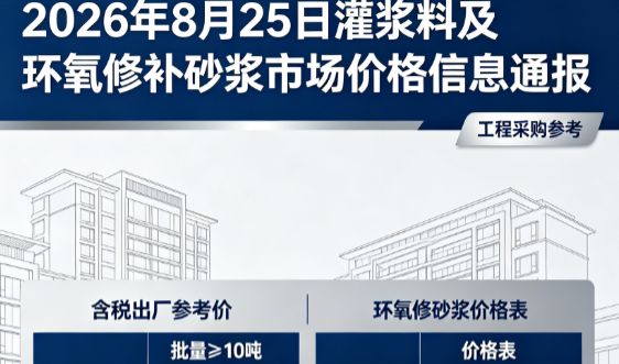 新龙2026年8月25日灌浆料及环氧修补砂浆市场价格信息通报